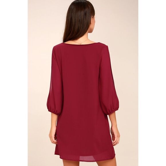 Lulus Shifting Dears Wine Red Long Sleeve Dress, Size XS - Picture 3 of 11
